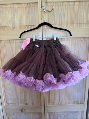 Brown Tulle Petticoat Skirt with Purple Ruffle Trim